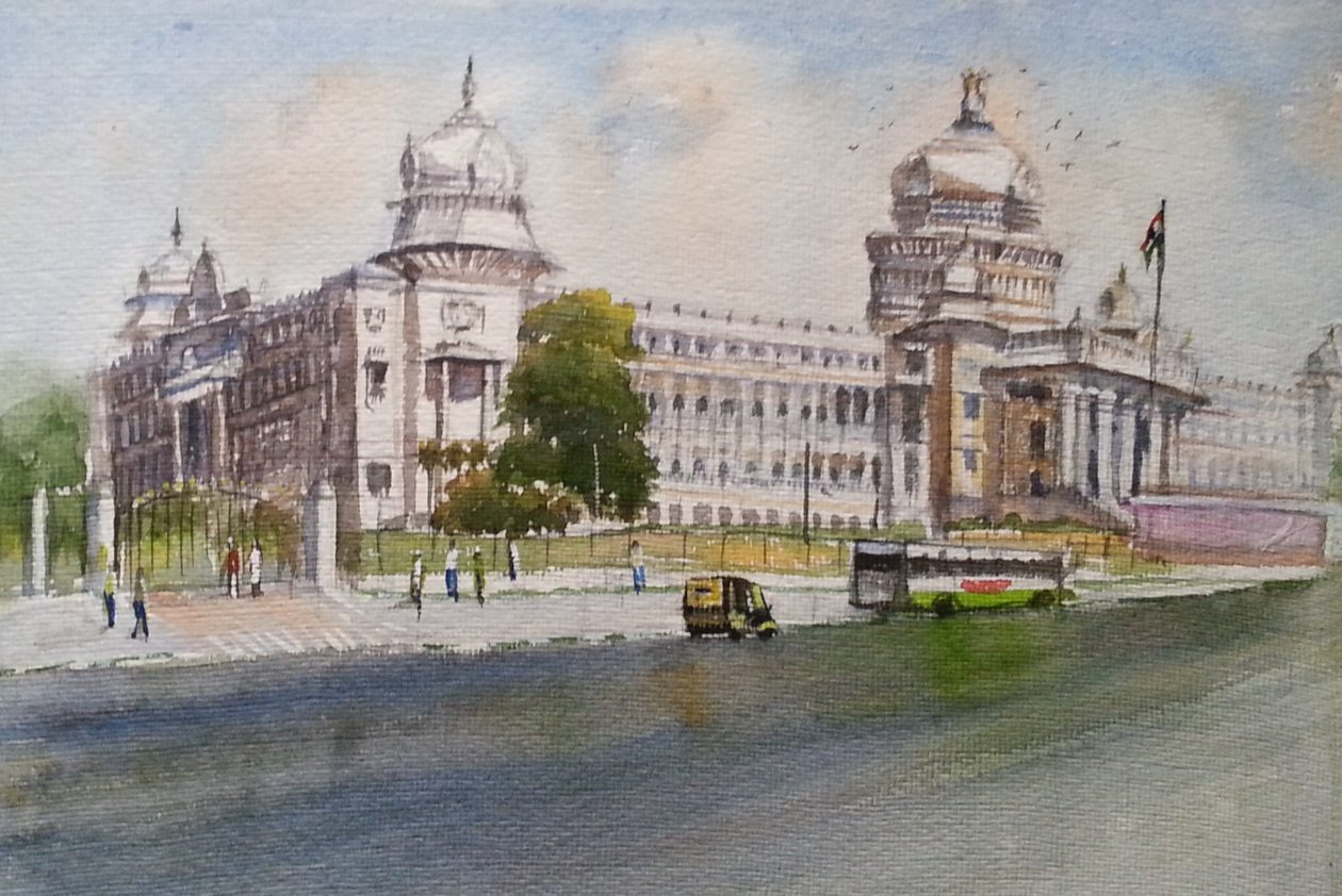 Watercolour of the Vidhana Soudha in Bengaluru